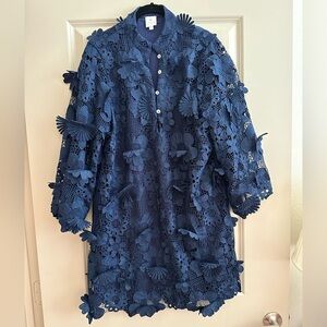 J Marie Navy 3D Lace Caftan Dresz